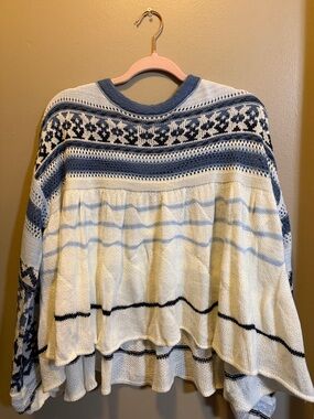Altar'd State Cream & Blue Fair Isle Scoop Neck Pullover